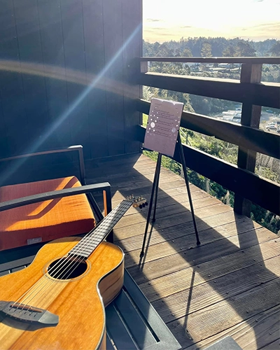 wee stand user with guitar