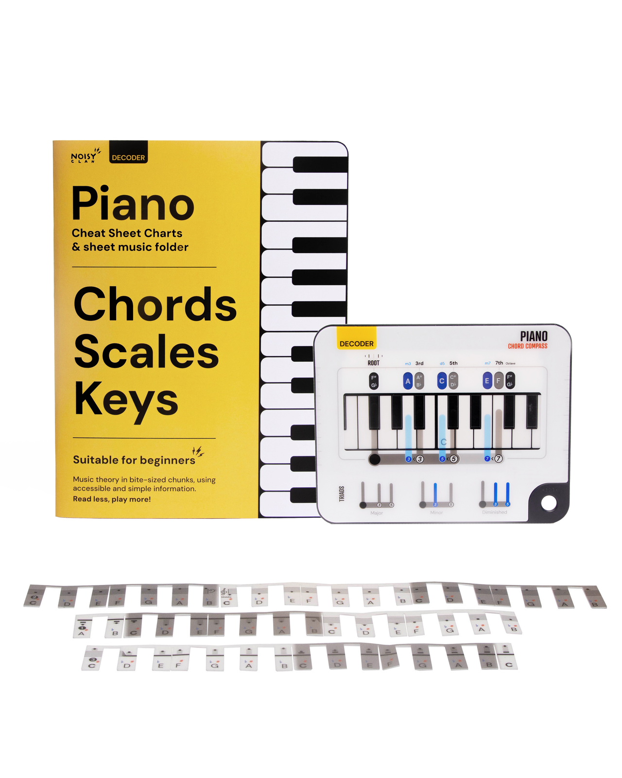 Piano Bundle 4 (Chord Compass + Cheat Sheets + Note Strips) Noisy Clan